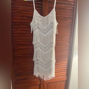 White fringe & sequin mini dress